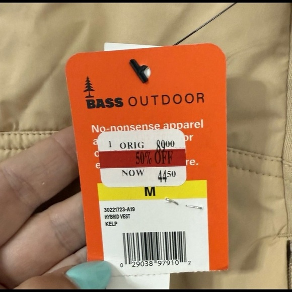 NWT Bass Outdoor Women’s Hybrid Vest Pockets Kelp Beige Stretch Knit Side Size M - Picture 4 of 5